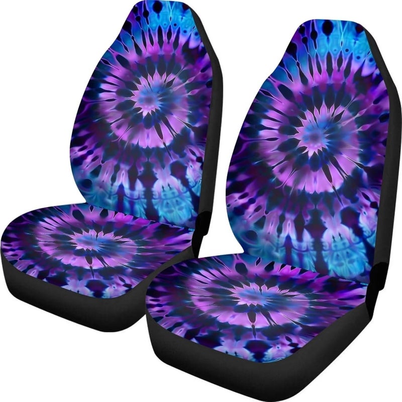 Howilath Purple Swirl Tie Dye Car Seat Cover Set of 2 Seat Accessories Interior Decor Anti-Slip Front Protector Cushion Covers Fit SUV Sedan Truck - Image 2